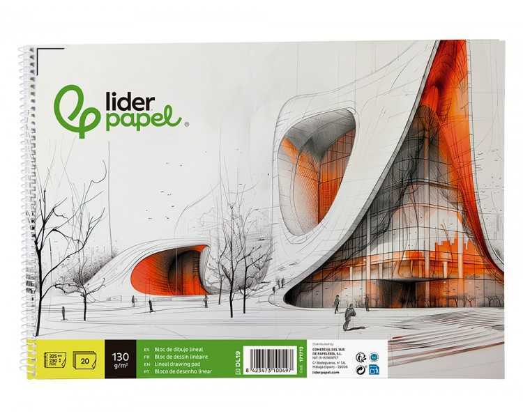 Bloc dibujo liderpapel lineal vanguardia 230x325mm 20 hojas 130g/m2 con recuadro perforado