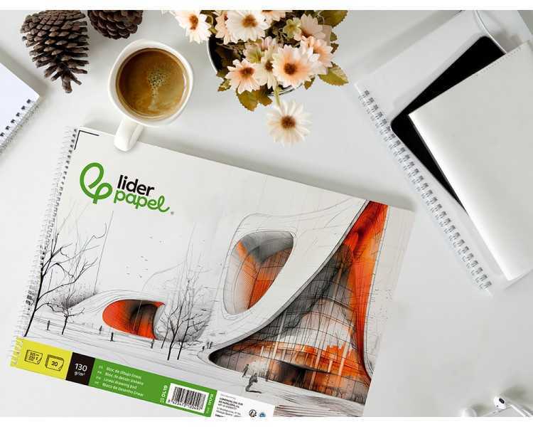 Bloc dibujo liderpapel lineal vanguardia 230x325mm 20 hojas 130g/m2 con recuadro perforado