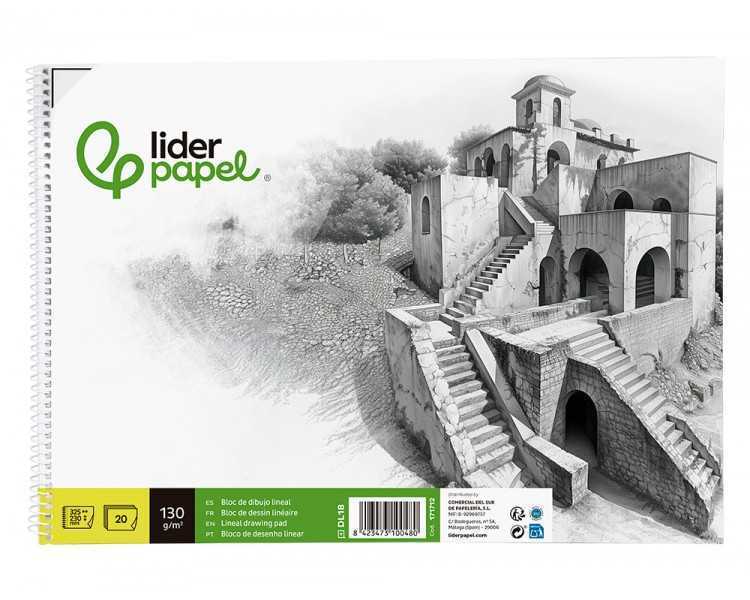 Bloc dibujo liderpapel lineal historico 230x325mm 20 hojas 130g/m2 con recuadro perforado