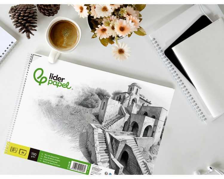 Bloc dibujo liderpapel lineal historico 230x325mm 20 hojas 130g/m2 con recuadro perforado
