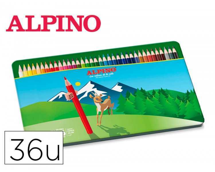 Lapices de colores alpino caja metalica de 36 unidades colores surtidos