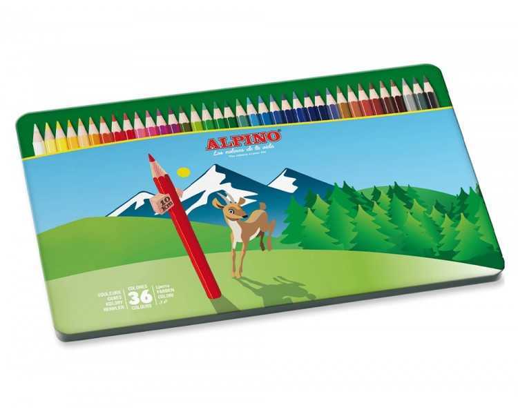 Lapices de colores alpino caja metalica de 36 unidades colores surtidos