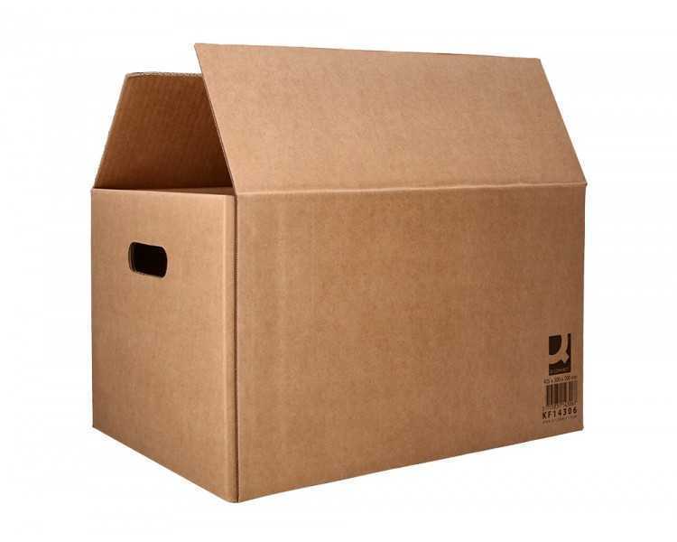Caja para embalar q-connect americana con fondo automaticoy asas carton canal simple 5 mm color kraft 425x300x200 mm