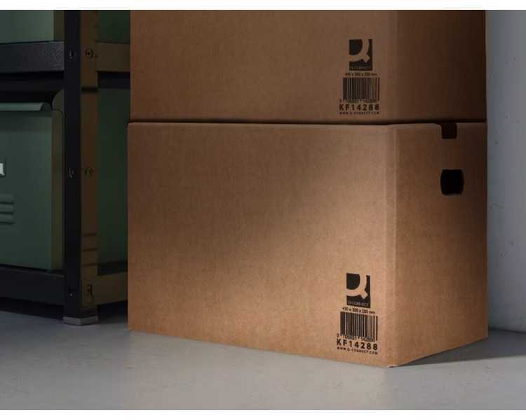 Caja para embalar q-connect americana con fondo automaticoy asas carton canal simple 5 mm color kraft 425x300x200 mm