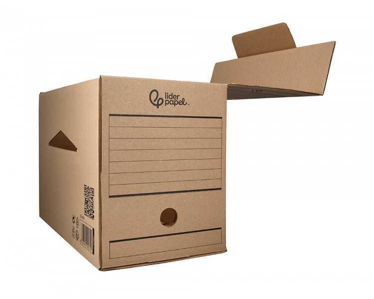 Caja archivo definitivo liderpapel folio doble ancho carton reciclado 400g/m2 lomo 200 mm kraft 367x200x251 mm