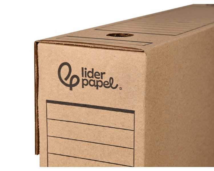 Caja archivo definitivo liderpapel folio carton reciclado 325g/m2 lomo 100 mm kraft 365x100x251 mm