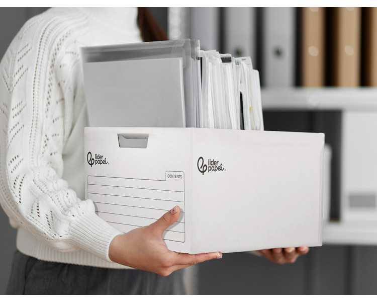 Cajon contenedor liderpapel carton automatico para 3 cajasarchivo def. folio / 4 archivadores a-z 387x333x260mm
