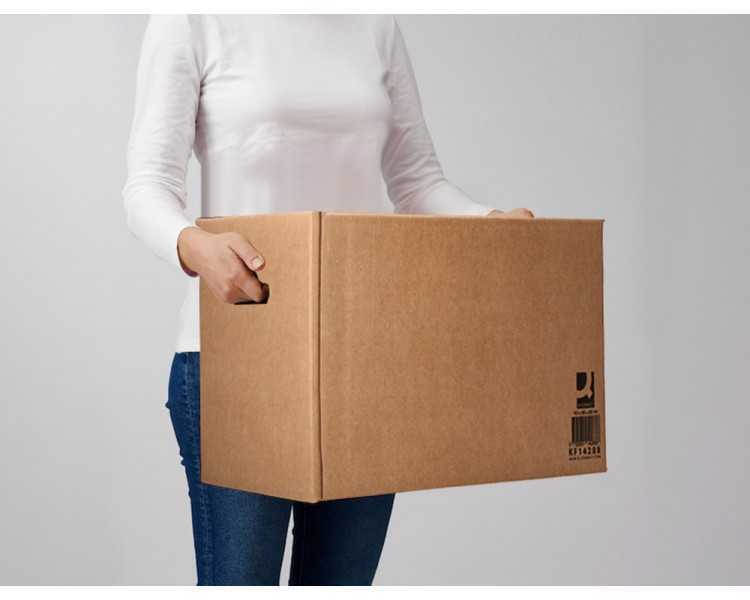 Caja para embalar q-connect americana con asas carton reciclado canal simple 5 mm color kraft 600x400x290 mm