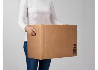 Caja para embalar q-connect americana con asas carton reciclado canal simple 5 mm color kraft 500x340x310 mm
