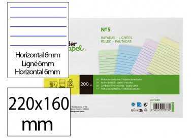 Tarjeta liderpapel para estudiar rayada cartulina de colores 170 gr/m2 160x220mm paquete de 200 unidades