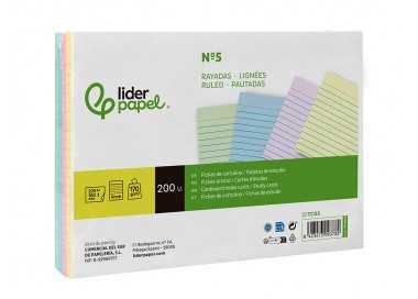 Tarjeta liderpapel para estudiar rayada cartulina de colores 170 gr/m2 160x220mm paquete de 200 unidades