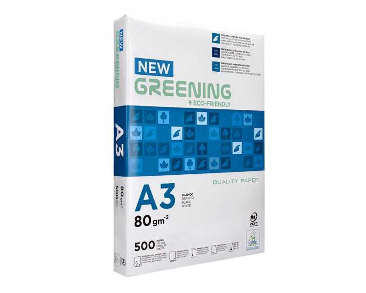 Papel fotocopiadora greening din a3 80 gramos paquete de 500 hojas