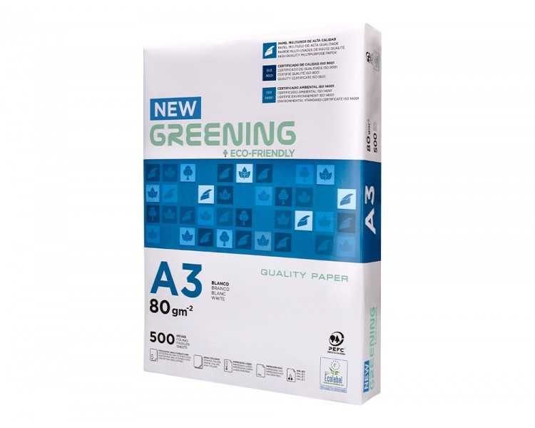 Papel fotocopiadora greening din a3 80 gramos paquete de 500 hojas