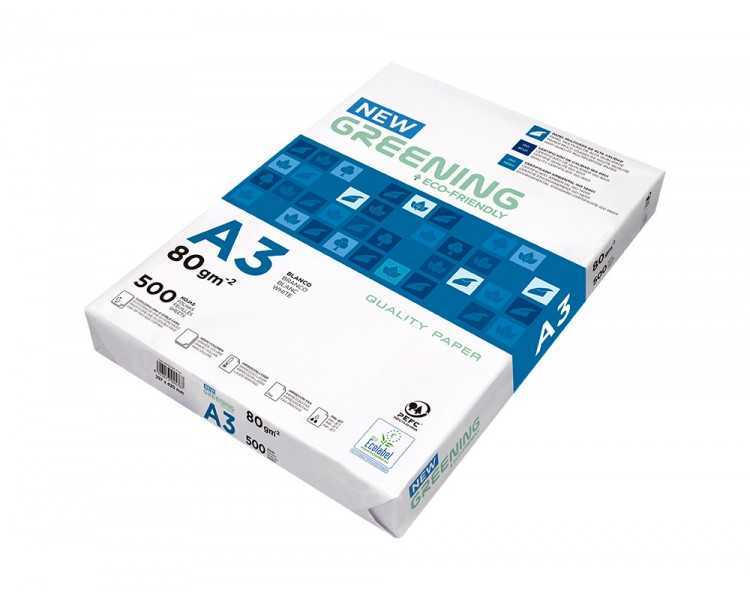 Papel fotocopiadora greening din a3 80 gramos paquete de 500 hojas