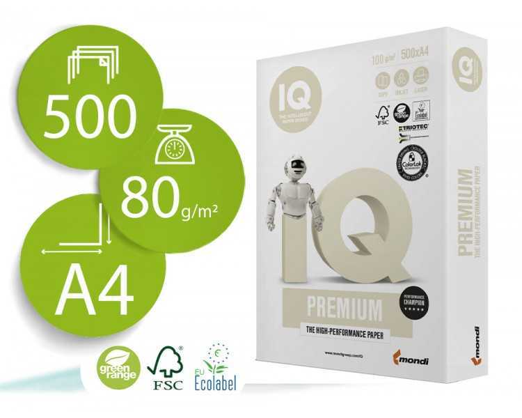 Papel fotocopiadora iq premium din a4 100 gramos paquete de 500 hojas