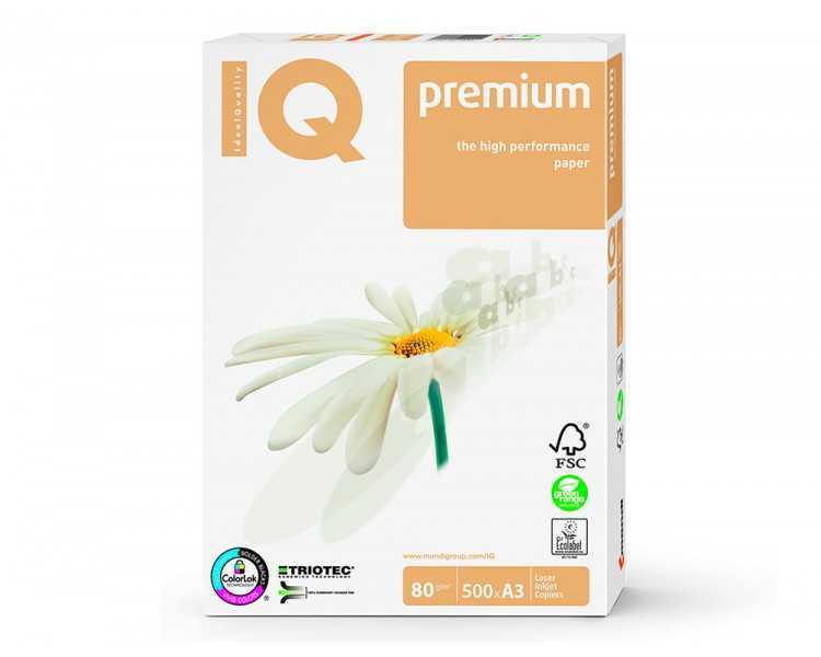 Papel fotocopiadora iq premium din a3 80 gramos paquete de 500 hojas