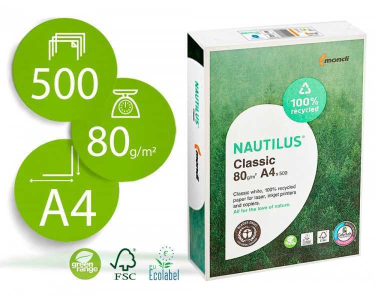 Papel fotocopiadora nautilus din a4 80 gramos paquete de 500 hojas 100% reciclado