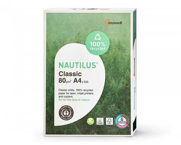 Papel fotocopiadora nautilus din a4 80 gramos paquete de 500 hojas 100% reciclado