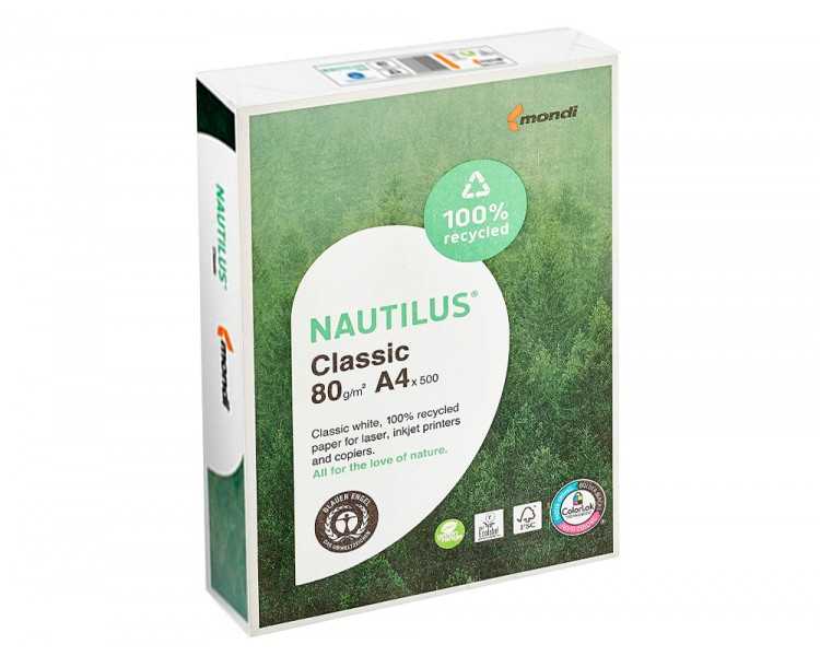 Papel fotocopiadora nautilus din a4 80 gramos paquete de 500 hojas 100% reciclado
