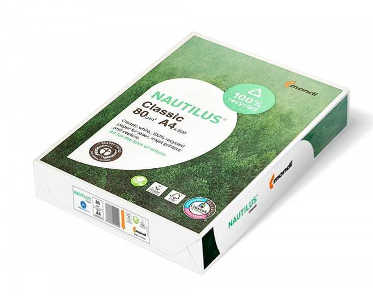 Papel fotocopiadora nautilus din a4 80 gramos paquete de 500 hojas 100% reciclado