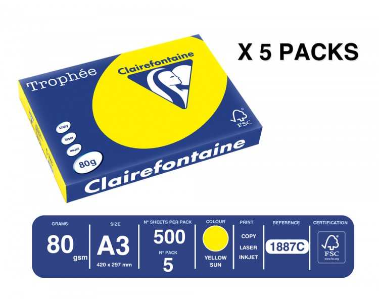 Papel color trophee a3 80gr sol intenso paquete de 500 hojas