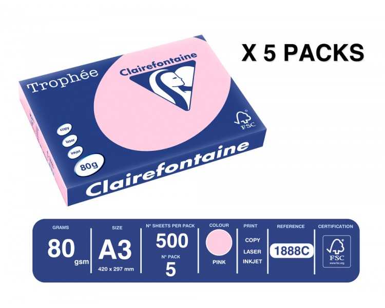 Papel color trophee a3 80gr rosa pastel paquete de 500 hojas