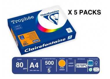 Papel color trophee a4 80gr naranja neon paquete de 500 hojas