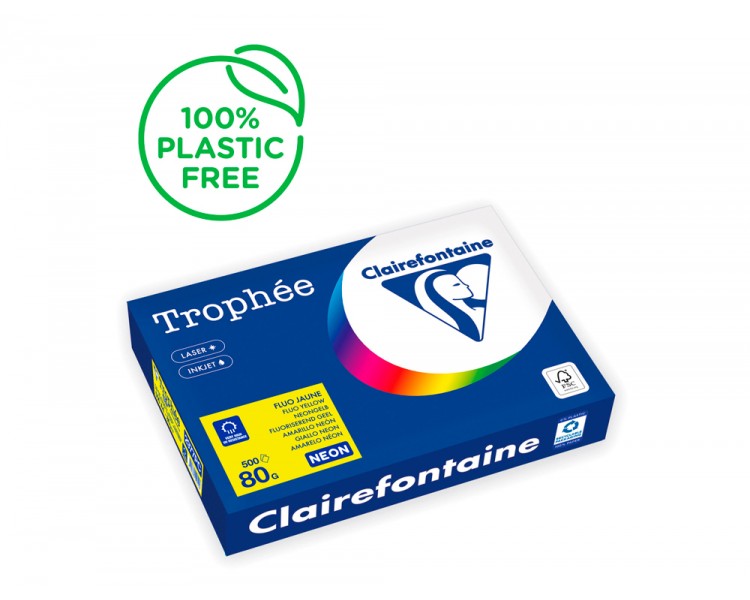 Papel color trophee a4 80gr amarillo neon paquete de 500 hojas