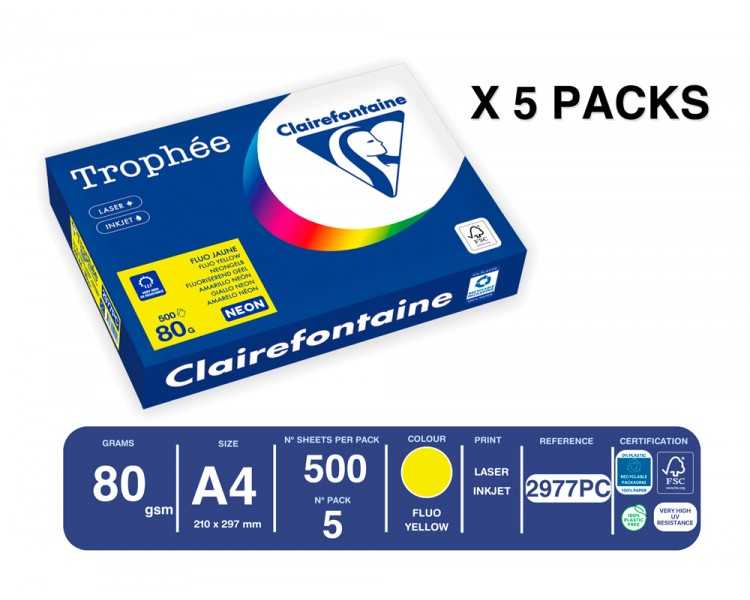 Papel color trophee a4 80gr amarillo neon paquete de 500 hojas