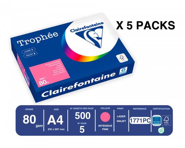 Papel color trophee a4 80gr rosa fuscia intenso paquete de 500 hojas