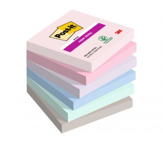Bloc de notas adhesivas quita y pon post it super sticky carnival 100% pefc 76x127 mm pack de 6 blocs colores