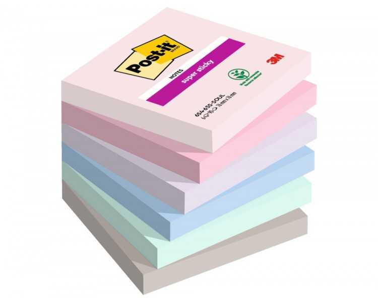 Bloc de notas adhesivas quita y pon post it super sticky carnival 100% pefc 76x127 mm pack de 6 blocs colores