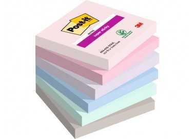Bloc de notas adhesivas quita y pon post it super sticky carnival 100% pefc 76x127 mm pack de 6 blocs colores