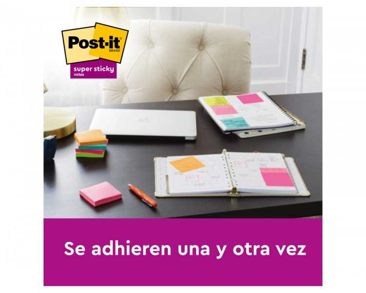 Bloc de notas adhesivas quita y pon post it super sticky carnival 100% pefc 76x127 mm pack de 6 blocs colores