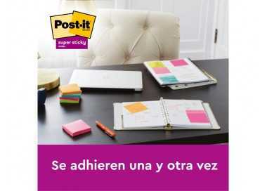 Bloc de notas adhesivas quita y pon post it super sticky carnival 100% pefc 76x127 mm pack de 6 blocs colores