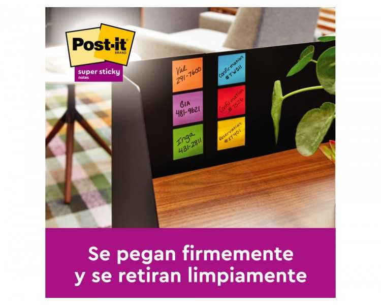 Bloc de notas adhesivas quita y pon post it super sticky carnival 100% pefc 76x127 mm pack de 6 blocs colores