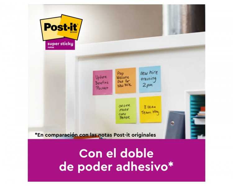 Bloc de notas adhesivas quita y pon post it super sticky carnival 100% pefc 76x127 mm pack de 6 blocs colores