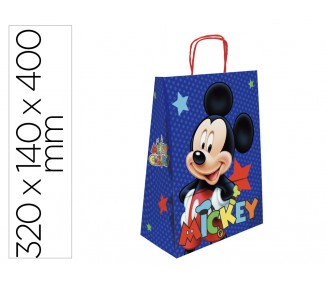 Bolsa para regalo basika papel celulosa 90 gr mickey con asa retorcida tamaño l 320x140x400 mm