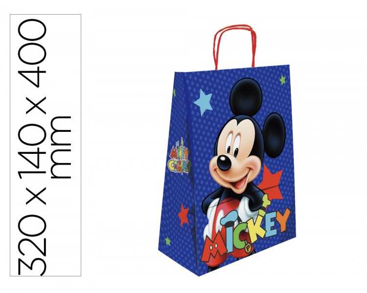 Bolsa para regalo basika papel celulosa 90 gr mickey con asa retorcida tamaño l 320x140x400 mm