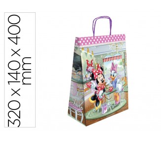 Bolsa para regalo basika papel celulosa 90 gr minnie con asa retorcida tamaño l 320x140x400 mm