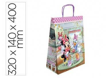 Bolsa para regalo basika papel celulosa 90 gr minnie con asa retorcida tamaño l 320x140x400 mm