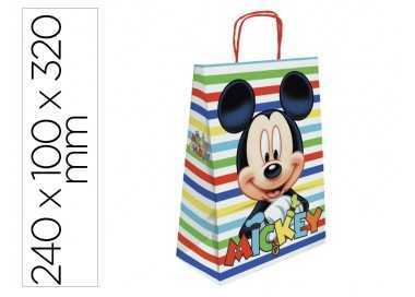 Bolsa para regalo basika papel celulosa 90 gr mickey con asa retorcida tamaño s 240x100x320mm