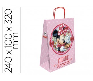 Bolsa para regalo basika papel celulosa 90 gr minnie con asa retorcida tamaño s 240x100x320mm