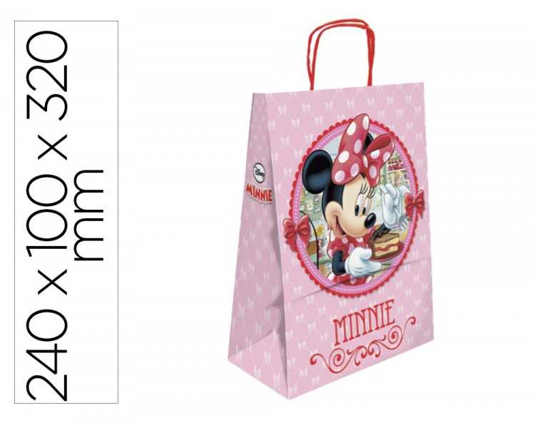 Bolsa para regalo basika papel celulosa 90 gr minnie con asa retorcida tamaño s 240x100x320mm