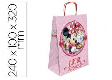 Bolsa para regalo basika papel celulosa 90 gr minnie con asa retorcida tamaño s 240x100x320mm