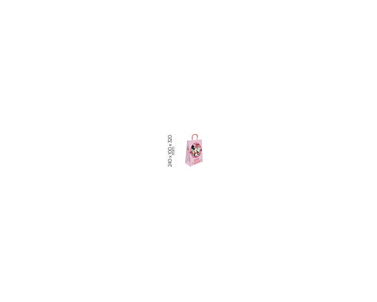 Bolsa para regalo basika papel celulosa 90 gr minnie con asa retorcida tamaño s 240x100x320mm