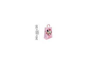 Bolsa para regalo basika papel celulosa 90 gr minnie con asa retorcida tamaño s 240x100x320mm