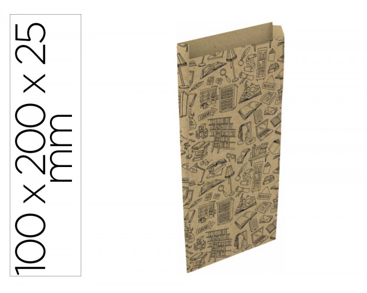 Sobre papel basika kraft reciclado con fuelle estampado libreria tamaño xxs 100x200 mm paquete de 25 unidades