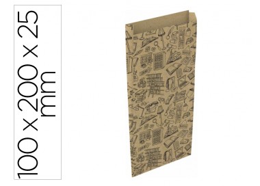 Sobre papel basika kraft reciclado con fuelle estampado libreria tamaño xxs 100x200 mm paquete de 25 unidades