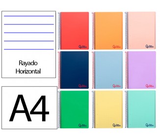 Cuaderno espiral liderpapel a4 micro wonder tapa plastico 120h 90 gr horizontal 5 bandas 4 taladros colores